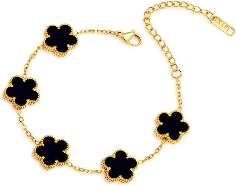 FLY FEI 18K Gold-Plated Four Leaf Clover Bracelet for Women,Adjustable lucky Bracelet Set Jewelry Gift-Hypoallergenic Charm for Birthdays, Wellness & Daily Wear - Image 1